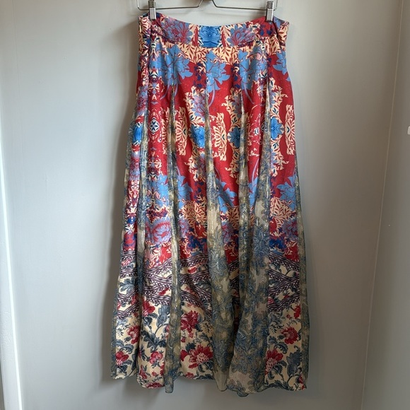 Anthropologie Hemant & Nandita Red Gold Blue Floral Louvre Maxi Skirt SZ L - Picture 8 of 9